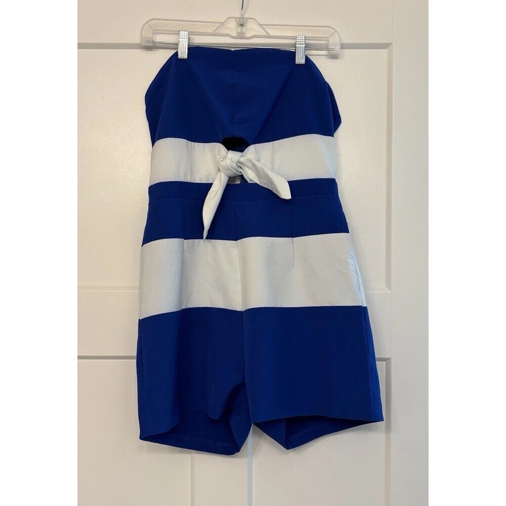 Magnolia Blue & White Strapless Romper With Cutout Tie Front Women’s Medium